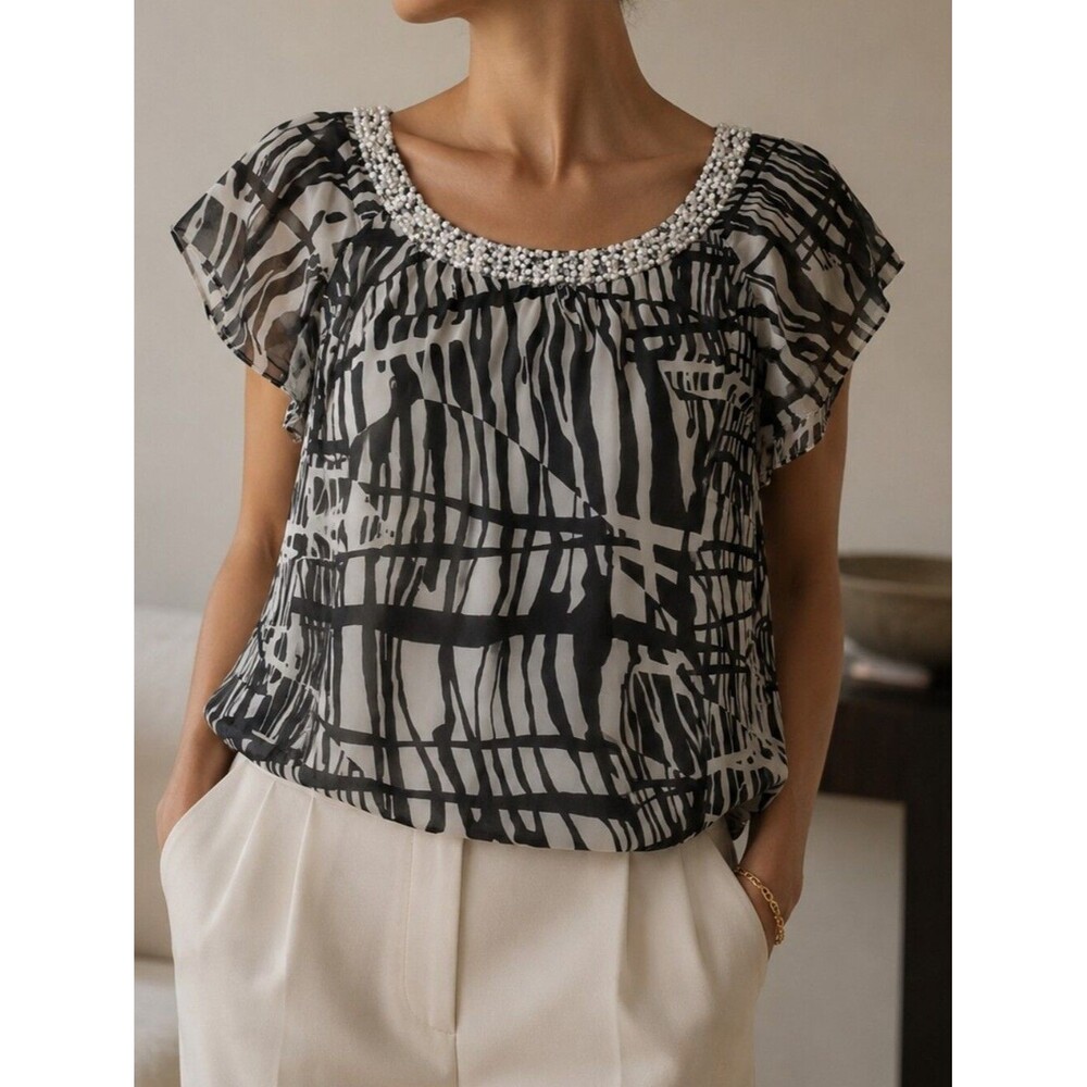 Vintage Bob Mackie Silk Beaded Blouse Abstract Whimsigoth Sheer Artsy Statement